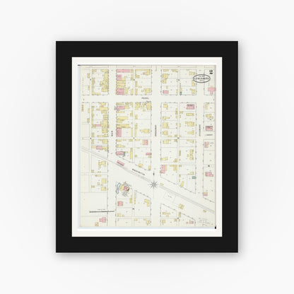 Old map wall art mockup — black gallery frame with white mat — Sanborn Fire Insurance Map from Lynchburg, Highland County, Ohio (1895), Sheet #0002