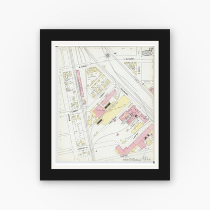 Old map wall art mockup — black gallery frame with white mat — Sanborn Fire Insurance Map from Canton, Stark County, Ohio (1891), Sheet #0017