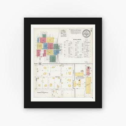Old map wall art mockup — black gallery frame with white mat — Sanborn Fire Insurance Map from McKinney, Collin County, Texas (1902), Sheet #0001