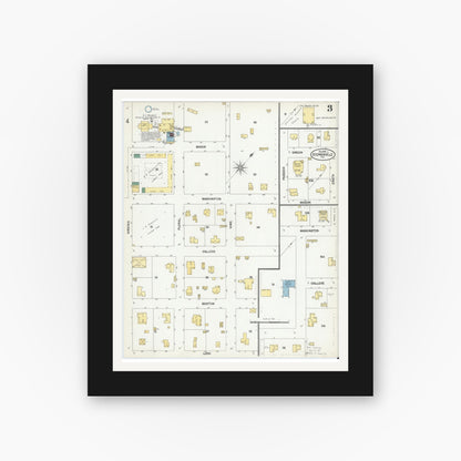 Old map wall art mockup — black gallery frame with white mat — Sanborn Fire Insurance Map from Stephenville, Erath County, Texas (1902), Sheet #0003