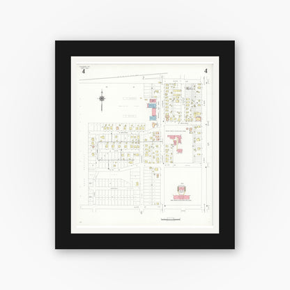 Old map wall art mockup — black gallery frame with white mat — Sanborn Fire Insurance Map from Pasadena, Harris County, Texas (1940), Sheet #0004