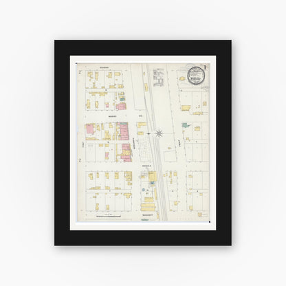 Old map wall art mockup — black gallery frame with white mat — Sanborn Fire Insurance Map from Minooka, Grundy County, Illinois (1898) - Complete Map Set