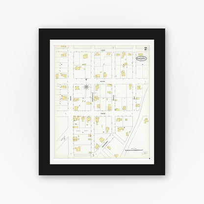 Old map wall art mockup — black gallery frame with white mat — Sanborn Fire Insurance Map from Kissimmee, Osceola County, Florida (1909), Sheet #0002
