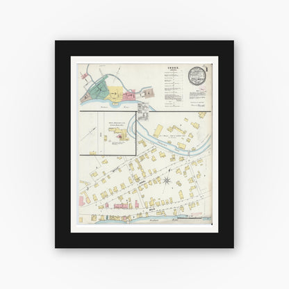Old map wall art mockup — black gallery frame with white mat — Sanborn Fire Insurance Map from Stillwater, Saratoga County, New York (1897), Sheet #0001
