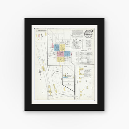 Old map wall art mockup — black gallery frame with white mat — Sanborn Fire Insurance Map from Spring Valley, Fillmore County, Minnesota (1915) - Complete Map Set