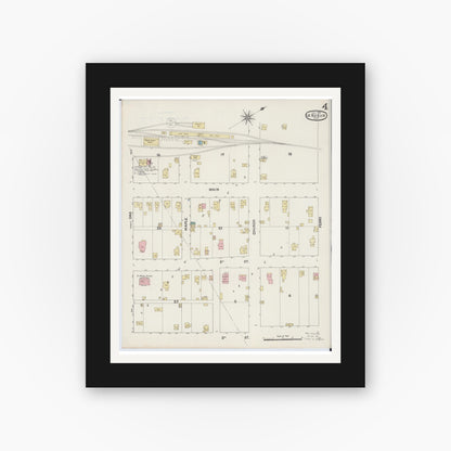 Old map wall art mockup — black gallery frame with white mat — Sanborn Fire Insurance Map from Le Sueur, Le Sueur County, Minnesota (1890), Sheet #0004