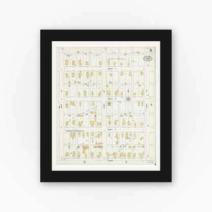 Old map wall art mockup — black gallery frame with white mat — Sanborn Fire Insurance Map from Elwood, Madison County, Indiana (1899), Sheet #0005