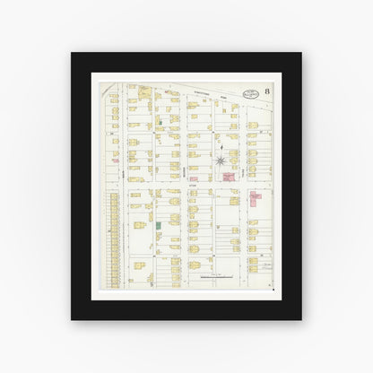 Old map wall art mockup — black gallery frame with white mat — Sanborn Fire Insurance Map from Alliance, Northampton County, Pennsylvania (1904), Sheet #0008