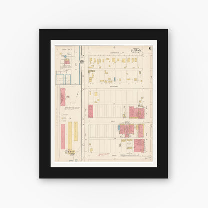 Old map wall art mockup — black gallery frame with white mat — Sanborn Fire Insurance Map from El Centro, Imperial County, California (1914), Sheet #0006