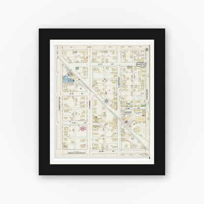 Old map wall art mockup — black gallery frame with white mat — Sanborn Fire Insurance Map from Marion, Grant County, Indiana (1890), Sheet #0008