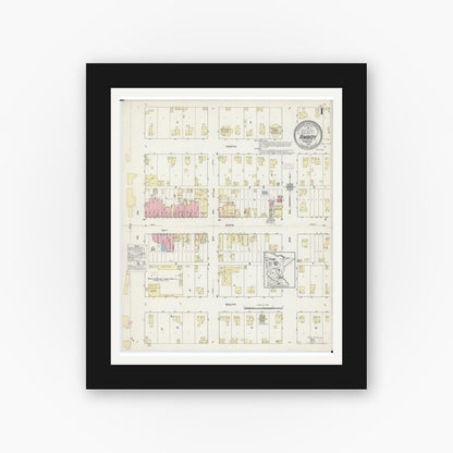 Old map wall art mockup — black gallery frame with white mat — Sanborn Fire Insurance Map from Amboy, Blue Earth County, Minnesota (1914) - Complete Map Set