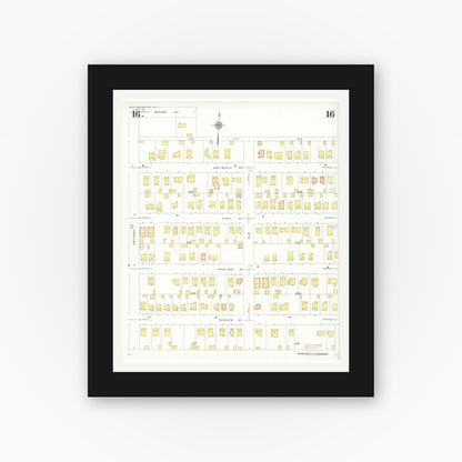 Old map wall art mockup — black gallery frame with white mat — Sanborn Fire Insurance Map from Port Washington, Nassau County, New York (1931), Sheet #0016
