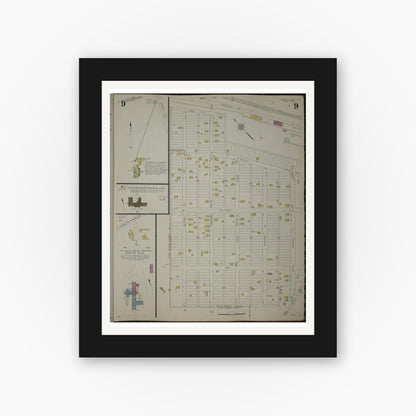 Old map wall art mockup — black gallery frame with white mat — Sanborn Fire Insurance Map from Clark's Summit, Lackawanna County, Pennsylvania (1942), Sheet #0009