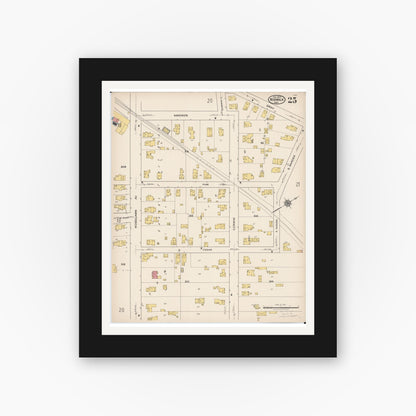 Old map wall art mockup — black gallery frame with white mat — Sanborn Fire Insurance Map from Norwalk, Huron County, Ohio (1922), Sheet #0025