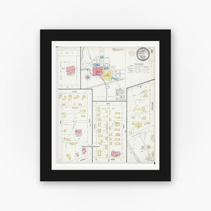 Old map wall art mockup — black gallery frame with white mat — Sanborn Fire Insurance Map from Delta, Fulton County, Ohio (1899), Sheet #0001