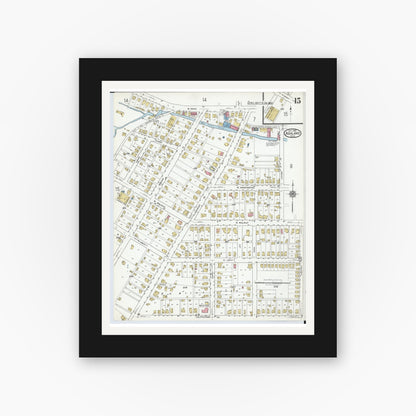Old map wall art mockup — black gallery frame with white mat — Sanborn Fire Insurance Map from Ashland, Ashland County, Ohio (1919), Sheet #0015