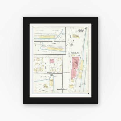 Old map wall art mockup — black gallery frame with white mat — Sanborn Fire Insurance Map from Saint Joseph, Berrien County, Michigan (1908), Sheet #0009