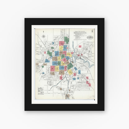 Old map wall art mockup — black gallery frame with white mat — Sanborn Fire Insurance Map from Kalamazoo, Kalamazoo County, Michigan (1902) - Complete Map Set