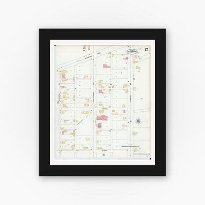 Old map wall art mockup — black gallery frame with white mat — Sanborn Fire Insurance Map from Bellefontaine, Logan County, Ohio (1901), Sheet #0017