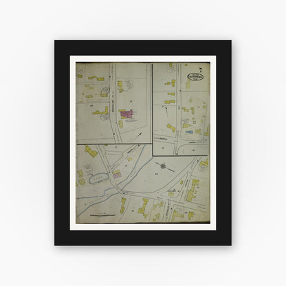 Old map wall art mockup — black gallery frame with white mat — Sanborn Fire Insurance Map from East Pepperell, Middlesex County, Massachusetts (1953), Sheet #0007
