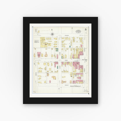 Old map wall art mockup — black gallery frame with white mat — Sanborn Fire Insurance Map from Galion, Crawford County, Ohio (1907), Sheet #0005