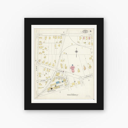 Old map wall art mockup — black gallery frame with white mat — Sanborn Fire Insurance Map from Corry, Erie County, Pennsylvania (1915), Sheet #0006