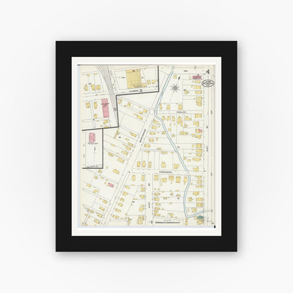 Old map wall art mockup — black gallery frame with white mat — Sanborn Fire Insurance Map from Newark, Licking County, Ohio (1905), Sheet #0004