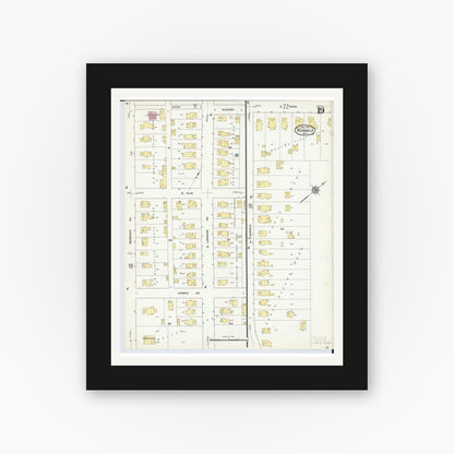 Old map wall art mockup — black gallery frame with white mat — Sanborn Fire Insurance Map from Norwalk, Huron County, Ohio (1911), Sheet #0019