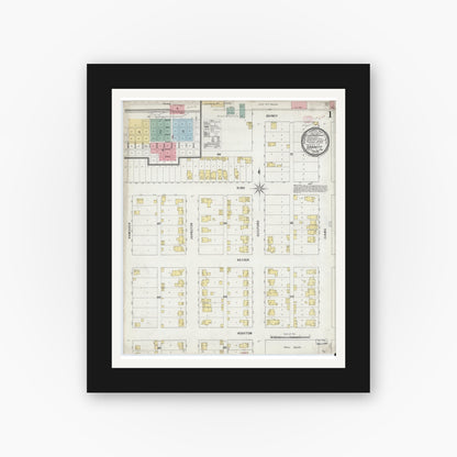 Old map wall art mockup — black gallery frame with white mat — Sanborn Fire Insurance Map from Garrett, De Kalb County, Indiana (1895) - Complete Map Set