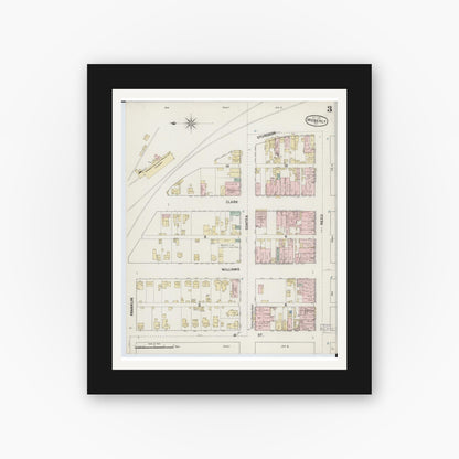 Old map wall art mockup — black gallery frame with white mat — Sanborn Fire Insurance Map from Moberly, Randolph County, Missouri (1888), Sheet #0003