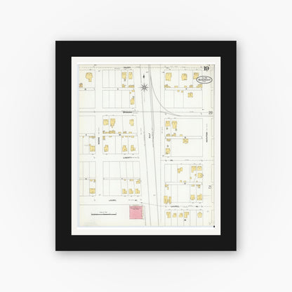 Old map wall art mockup — black gallery frame with white mat — Sanborn Fire Insurance Map from Beaumont, Jefferson County, Texas (1904), Sheet #0019