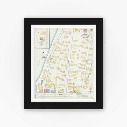 Old map wall art mockup — black gallery frame with white mat — Sanborn Fire Insurance Map from Shelburne Falls, Franklin County, Massachusetts (1895), Sheet #0002