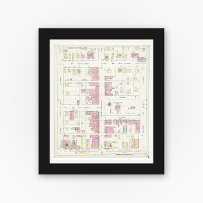 Old map wall art mockup — black gallery frame with white mat — Sanborn Fire Insurance Map from Cresco, Howard County, Iowa (1914), Sheet #0003