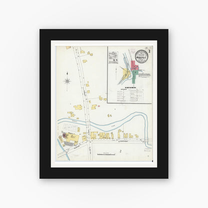 Old map wall art mockup — black gallery frame with white mat — Sanborn Fire Insurance Map from Middleville, Herkimer County, New York (1906) - Complete Map Set