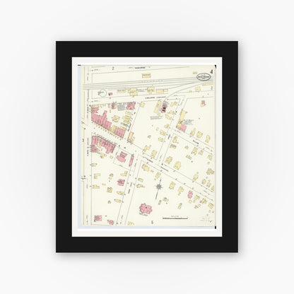 Old map wall art mockup — black gallery frame with white mat — Sanborn Fire Insurance Map from New London, Huron County, Ohio (1911), Sheet #0004