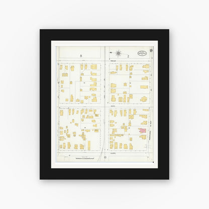 Old map wall art mockup — black gallery frame with white mat — Sanborn Fire Insurance Map from Warren, Warren County, Pennsylvania (1904), Sheet #0009