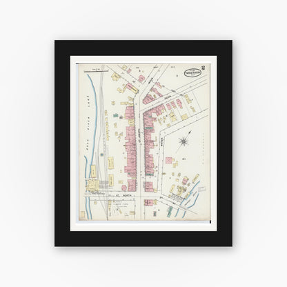 Old map wall art mockup — black gallery frame with white mat — Sanborn Fire Insurance Map from Three Rivers, Saint Joseph County, Michigan (1888), Sheet #0002