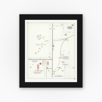 Old map wall art mockup — black gallery frame with white mat — Sanborn Fire Insurance Map from Iron River, Iron County, Michigan (1917), Sheet #0012