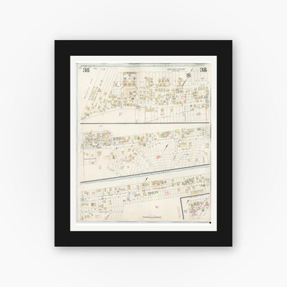 Old map wall art mockup — black gallery frame with white mat — Sanborn Fire Insurance Map from Michigan City, La Porte County, Indiana (1948), Sheet #0038