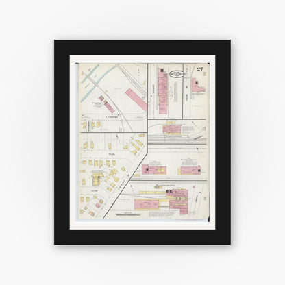 Old map wall art mockup — black gallery frame with white mat — Sanborn Fire Insurance Map from Battle Creek, Calhoun County, Michigan (1907), Sheet #0027