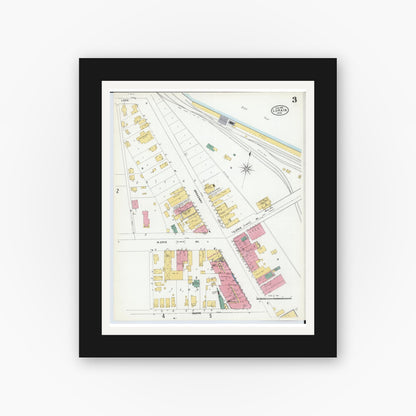 Old map wall art mockup — black gallery frame with white mat — Sanborn Fire Insurance Map from Lorain, Lorain County, Ohio (1905), Sheet #0003