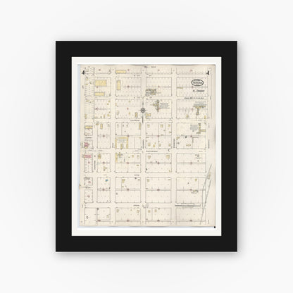 Old map wall art mockup — black gallery frame with white mat — Sanborn Fire Insurance Map from Tahoka, Lynn County, Texas (1941), Sheet #0004