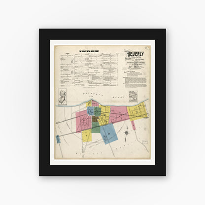 Old map wall art mockup — black gallery frame with white mat — Sanborn Fire Insurance Map from Beverly, Burlington County, New Jersey (1921), Sheet #0001