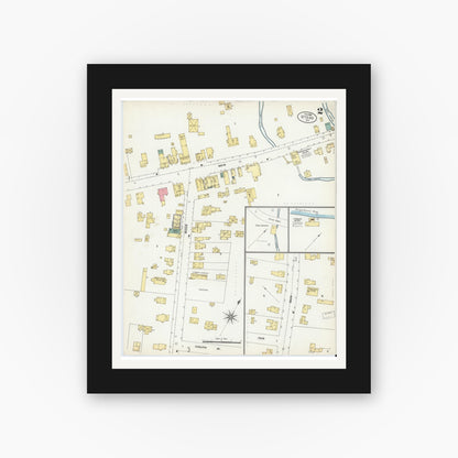 Old map wall art mockup — black gallery frame with white mat — Sanborn Fire Insurance Map from Otego, Otsego County, New York (1903), Sheet #0002
