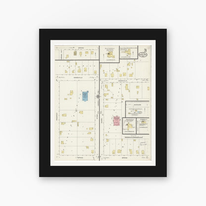 Old map wall art mockup — black gallery frame with white mat — Sanborn Fire Insurance Map from Highland, Iowa County, Wisconsin (1915), Sheet #0003