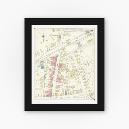 Old map wall art mockup — black gallery frame with white mat — Sanborn Fire Insurance Map from Sabina, Clinton County, Ohio (1914), Sheet #0002