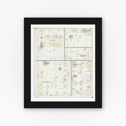Old map wall art mockup — black gallery frame with white mat — Sanborn Fire Insurance Map from Marion, Marion County, Ohio (1895), Sheet #0011