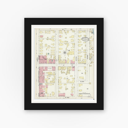 Old map wall art mockup — black gallery frame with white mat — Sanborn Fire Insurance Map from Franklin, Venango County, Pennsylvania (1891), Sheet #0005