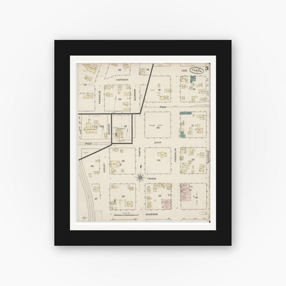 Old map wall art mockup — black gallery frame with white mat — Sanborn Fire Insurance Map from Tampa, Hillsborough County, Florida (1887), Sheet #0003