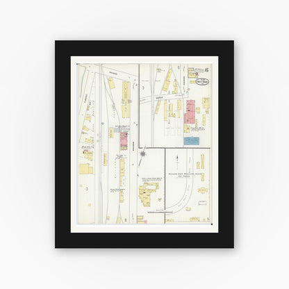 Old map wall art mockup — black gallery frame with white mat — Sanborn Fire Insurance Map from West Bend, Washington County, Wisconsin (1910), Sheet #0006